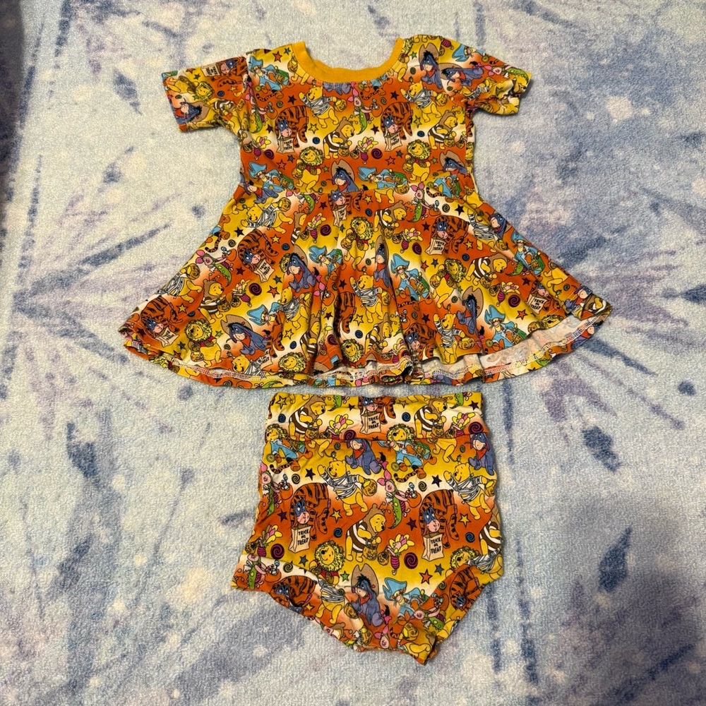 Winnie the Pooh custom bamboo peplum top and bummies Halloween 18-24M